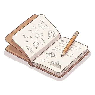 Un carnet ouvert et un crayon.
